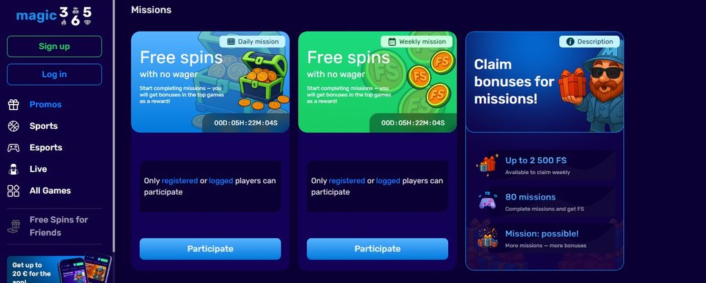 First look at magic365: sixty spins listed beside a low cashout limit